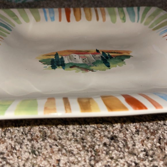 222 Fifth Tuscan Villa 10.5 in dinner plates Fine Porcelain China 3 pc square - Picture 5 of 5